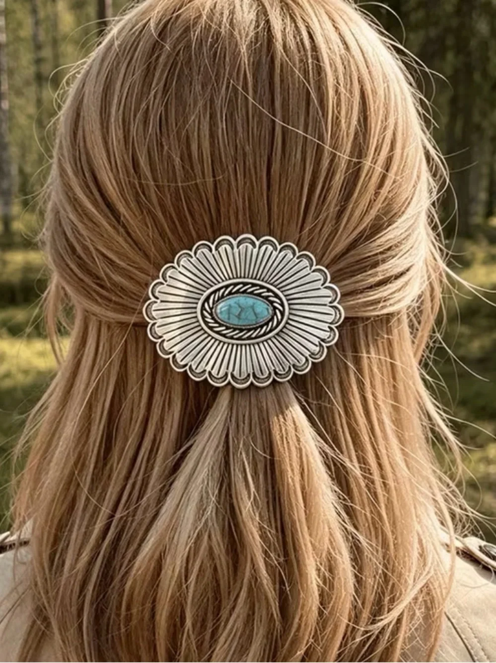 Western Hair Barrette With a Turquoise Accent Brass Decorative